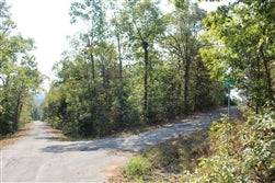 Aerial view of Arkansas Cherokee Village lot 36 block 4 in Fulton County, near Lake Omaha, showing land with trees and surrounding properties.