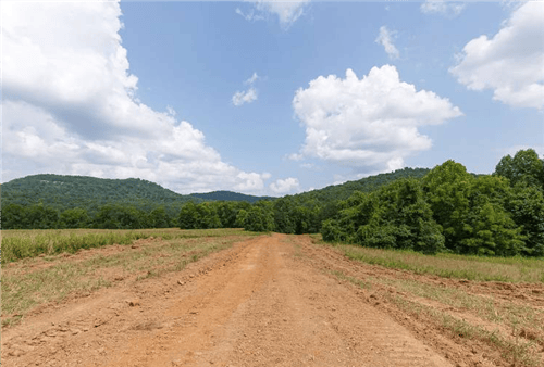 Aerial view of Kentucky Wayne County's 7.95-acre rolling hills land lot, showing open grassy terrain and scenic landscape.