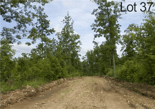 Aerial view of Missouri Thunder Mountain Ranch Lot 37 in Shannon County, showcasing land terrain and surrounding natural scenery.