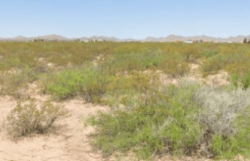 Aerial view of three adjoining 1.02-acre Road Runner Heights land lots in Luna County, New Mexico, showing property boundaries and terrain.