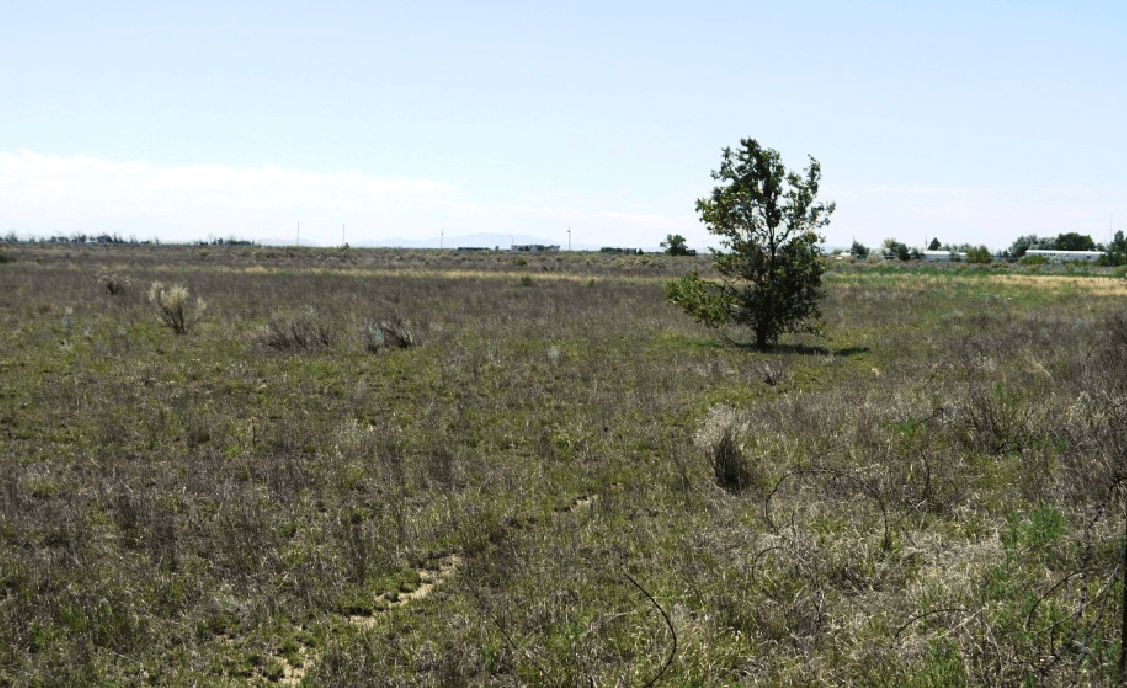 Aerial view of 17.01-acre Torrance County land north of Estancia, New Mexico, showing open terrain and property boundaries.