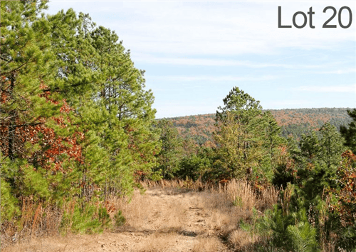 Aerial view of Oklahoma Latimer County Stone Creek Ranch Lot 20, 19.14-acre property near a creek in Oklahoma.