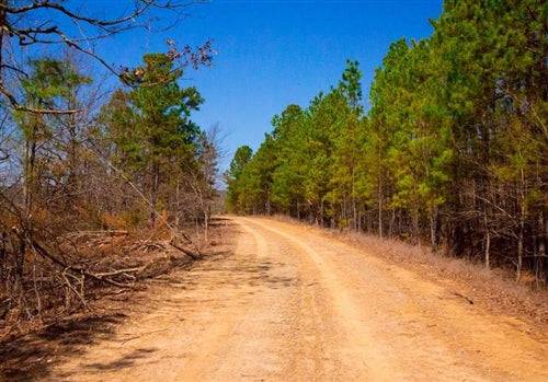Aerial view of Oklahoma Latimer County Stone Creek Phase II lot 268, showing lush land and creek on this real estate property.