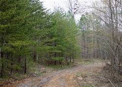 Aerial view of Tennessee Sequatchie County 7.46-acre Hidden Hills Lot 49 with stream and wooded landscape.