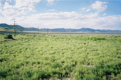 Aerial view of Utah Iron County Garden Valley Ranchos property, showing open land and surrounding natural landscape.