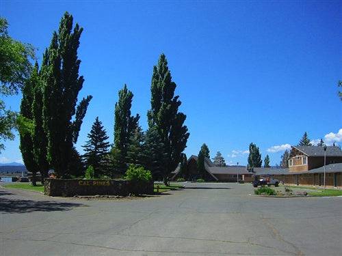 Aerial view of a 0.92-acre property in California Pines Resort, Modoc County, featuring pine trees and open land.